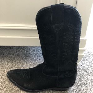 Black suede cowboy boots